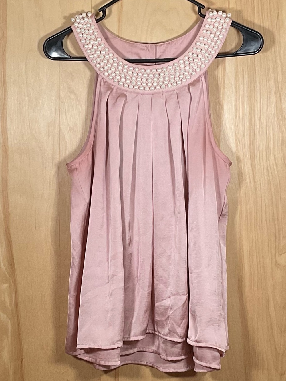 ADIVA Pale Pink Double Layer Sleeveless Blouse Pearls around neckline